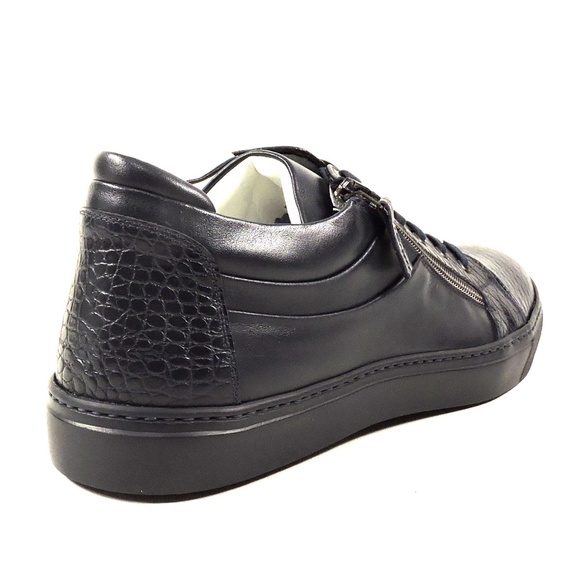 GOOD MAN 🇮🇹 MEN'S NAVY BLUE LEATHER COMFORT FASHION SNEAKERS - Picture 5 of 8